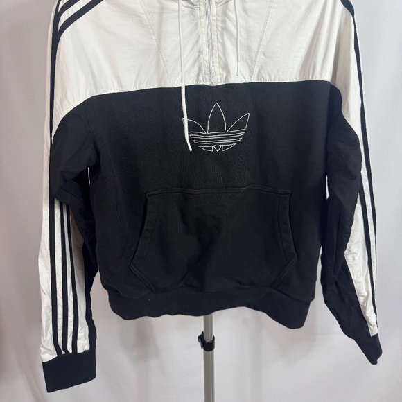 Adidas Originals Trefoil Hoodie Black White Men’s Medium 3 Stripe Pullover - Picture 7 of 7
